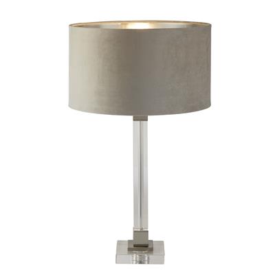 Scarborough Table Lamp-Crystal, Satin Nickel & Taupe Velvet