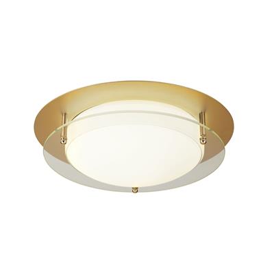 Bathroom Flush LED Light, 30cm - Gold With Glass Halo Ring