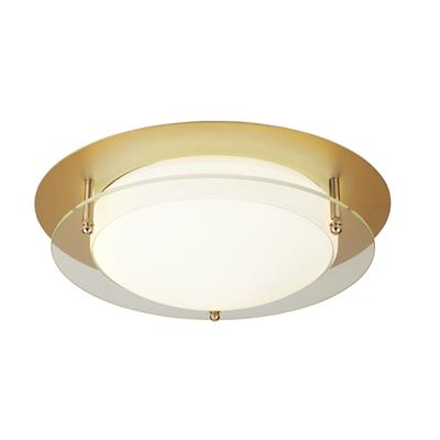 Bathroom Flush LED Light, 38cm - Gold With Glass Halo Ring