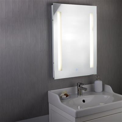 Bathroom Mirror w Shaving Socket  -  Chrome & Frosted, IP44
