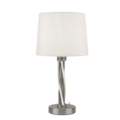 Vegas Table Lamp  - Satin Silver Metal & Ivory Hessian Shade
