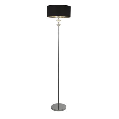 Ontario Floor Lamp - Chrome Metal & Black Fabric Shade#