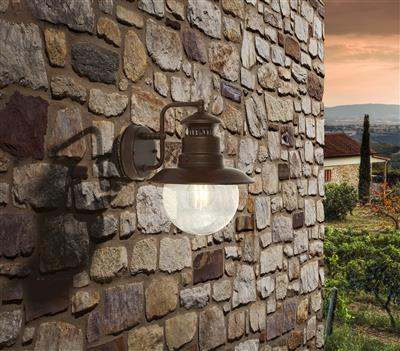 Station Outdoor Wall Light- Rustic Brown & Clear Glass