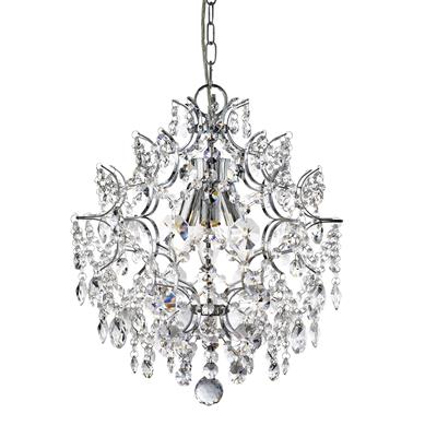 Harrietta 3Lt Pendant - 
Chrome, Crystal Drops and Buttons