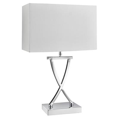 Club  Table Lamp - Chrome Metal & White Faux Silk Shade