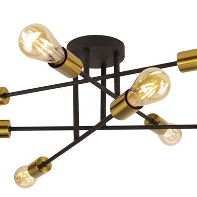 Armstrong 8Lt Ceiling Light - Black & Satin Brass Metal
