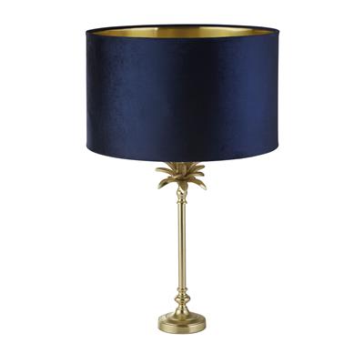 Palm Table Lamp - Satin Brass Metal & Navy Velvet Shade