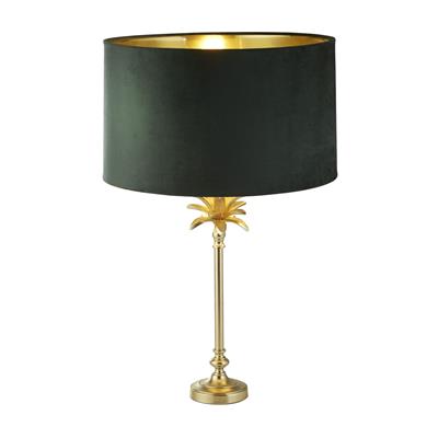 Palm Table Lamp - Satin Brass Metal & Green Velvet Shade