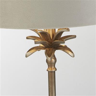 Palm Table Lamp - Antique Nickel Metal & Grey Velvet Shade