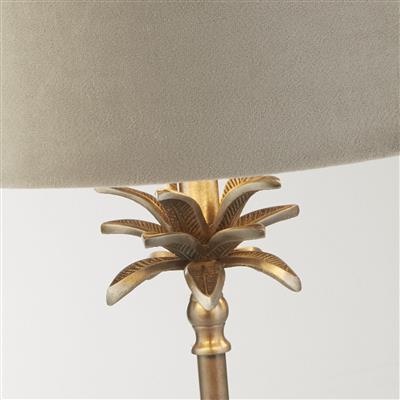 Palm Table Lamp - Antique Nickel Metal & Taupe Velvet Shade