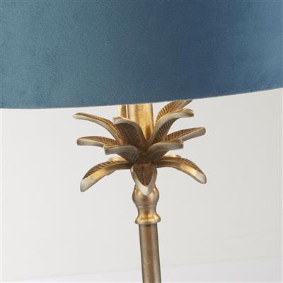 Palm Table Lamp - Antique Nickel Metal & Teal Velvet Shade