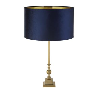 Whitby Table Lamp - Antique Brass Metal & Navy Velvet Shade
