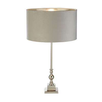 Whitby Table Lamp - Chrome Metal & Light Grey Velvet Shade