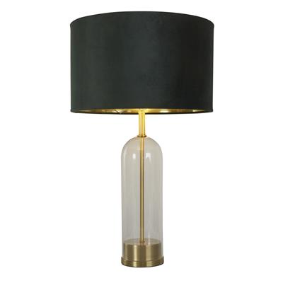 Oxford Table Lamp - Glass, Brass Metal & Green Velvet Shade
