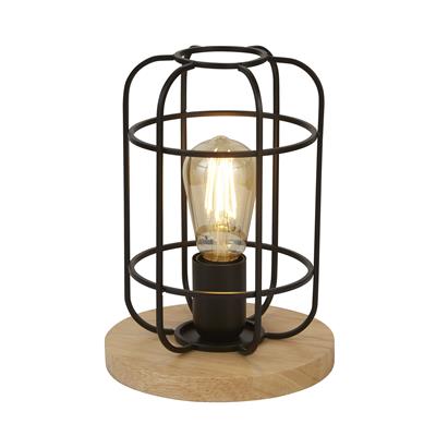 Vision Cage Table Lamp - Matt Black & Wood