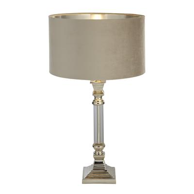 Lux & Belle Table Lamp Clear Glass & Chrome with Taupe Shade