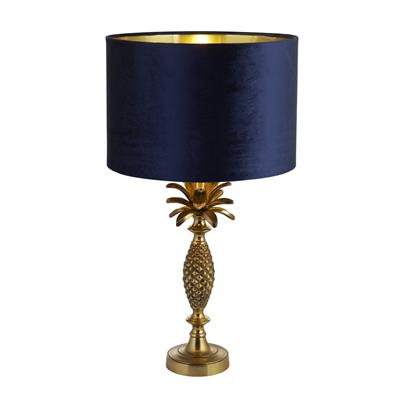 Lux & Belle Pineapple Table Lamp Antique Brass & Navy Shade