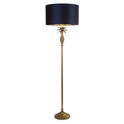 Lux & Belle Pineapple Floor Lamp Antique Brass & Navy Shade