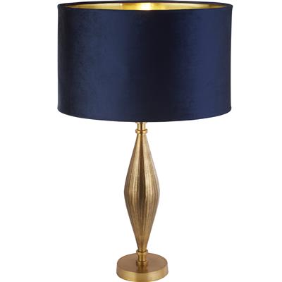 Rye Table Lamp - Antique Brass Metal & Navy Velvet Shade