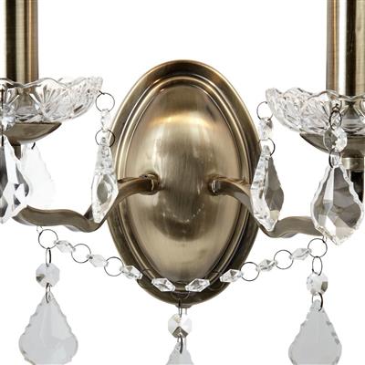 Paris 2Lt Wall Light  -  
Antique Brass, Clear Crystal Drops