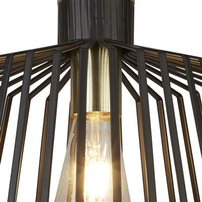 Bird Cage Ceiling Pendant - Black Metal & Satin Brass