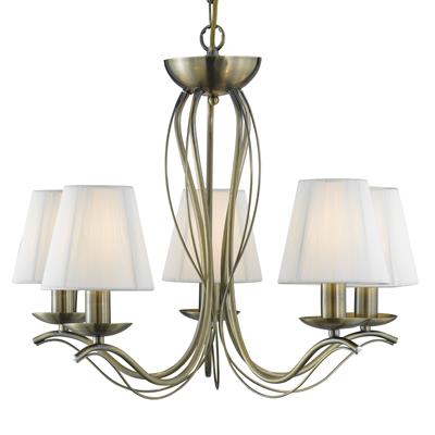 Andretti 5Lt Ceiling Pendant - Antique Brass & Ivory Shades