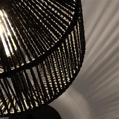 Wicker Table Lamp - Matt Black Metal & Black Rope Shade