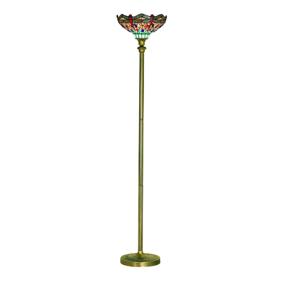 Dragonfly Floor Lamp - Antique Brass & Stained Glass