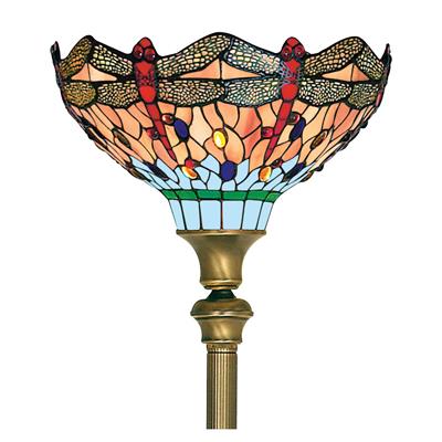 Dragonfly Floor Lamp - Antique Brass & Stained Glass