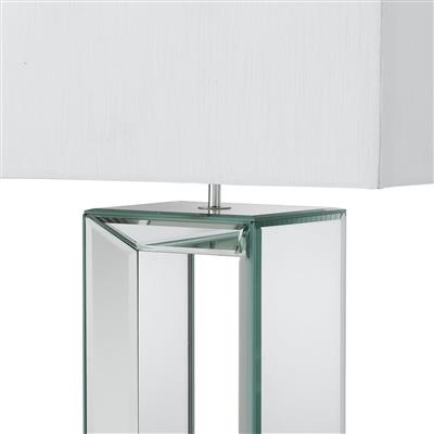 Mirror Table Lamp - Mirrored Glass & White Faux Silk Shade