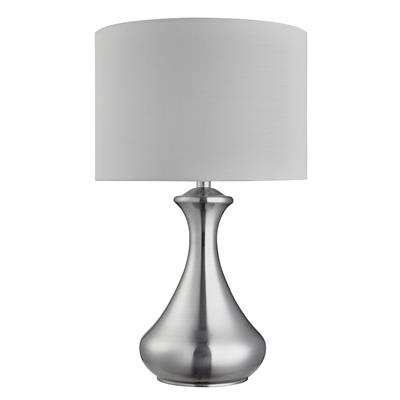 Touch Table Lamp - Satin Silver Metal & Ivory Fabric Shade
