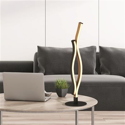 Bloom Swirl LED Table Lamp - Black With Wood Effect