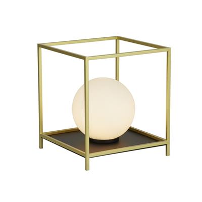 1LT TABLE LAMP WITH GOLD BOX FRAME AND OPAL BALL GLASS
