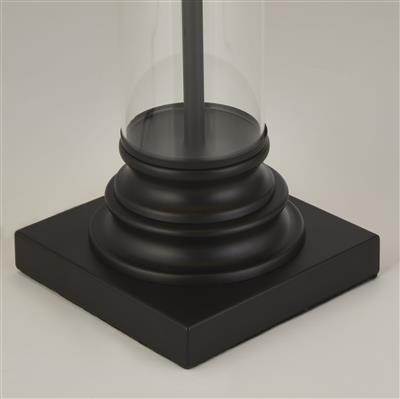 Pedestal Table Lamp - Black Metal, Glass & White FabricShade