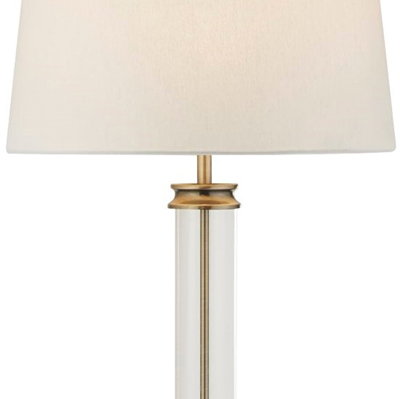 Pedestal Floor Lamp - Glass, Antique Brass & Cream Shade