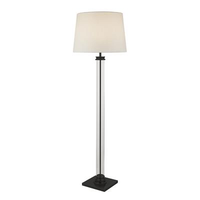 Pedestal Floor Lamp -Clear Glass, Black Metal & White Shade