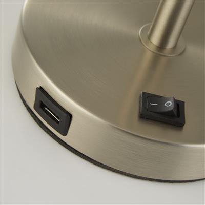 Finn USB Table Lamp - Satin Nickel Metal & Teal Velvet Shade