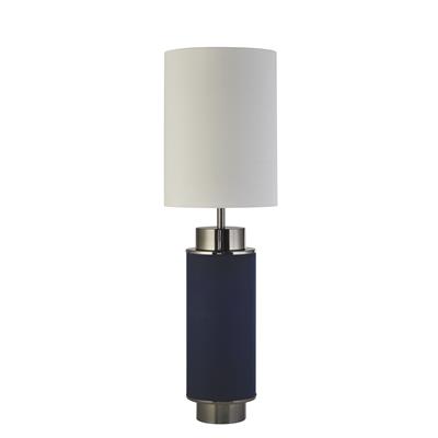 Flask Table Lamp - Black Nickel, Navy Linen & White Shade