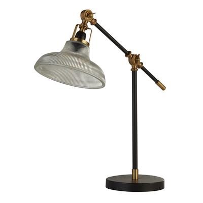 x Berwick Table Lamp - Black & Brass with Clear Ribbed Glass
