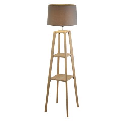 x Shelf Floor Lamp - Natural Wood Finish Shelf