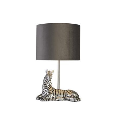 x Zebra Table Lamp - Silver Resin & Grey Fabric Shade