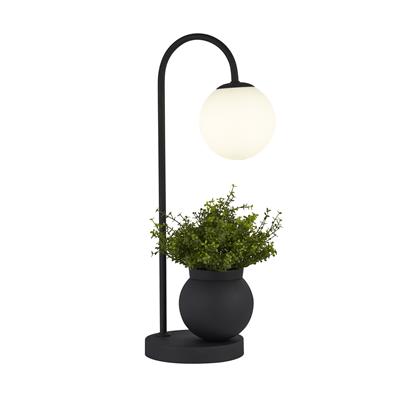 x Lunar Table Lamp-Black, White Shade & Plant Pot Holder