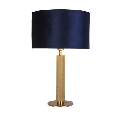 London Table Lamp - Knurled Brass & Navy Velvet Shade