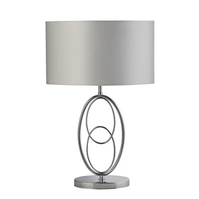Loopy Table Lamp - Chrome Metal& Oval Silver Faux Silk Shade
