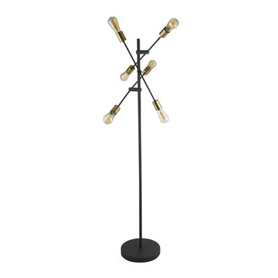 Armstrong 6Lt Floor Lamp - Black & Satin Brass Metal