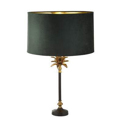 Palm Table Lamp - Black & Brass Metal & Green Velvet Shade