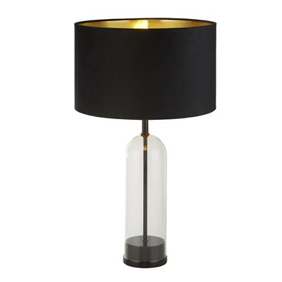 Oxford Table Lamp -Glass, Black Metal, Marble & Velvet Shade