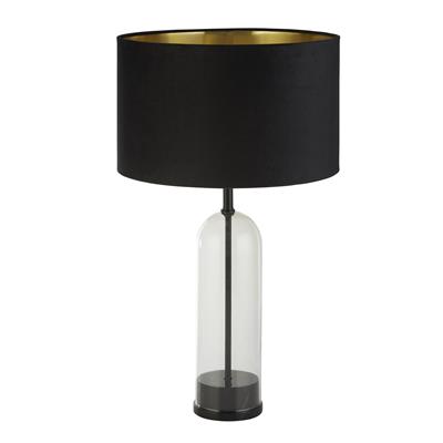 Oxford Table Lamp -Glass, Black Metal, Marble & Velvet Shade