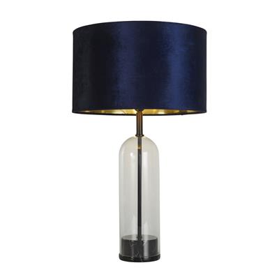 Oxford Table Lamp -Glass, Black Metal, Marble & Navy Shade