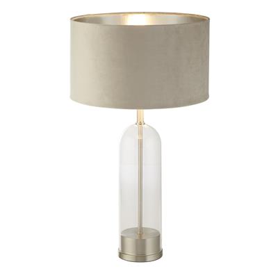 Oxford Table Lamp - Glass, Satin Nickel, Taupe Velvet Shade